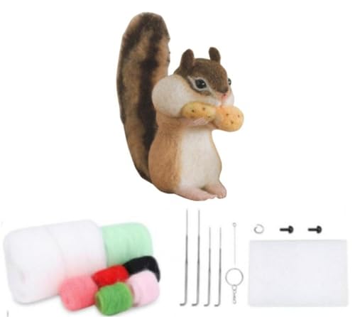 YJIUYUANQ Felt Animals Needle Felting Craft Kit with Standard DIY Tools (Lovely Decor - Squirrel), As Show
