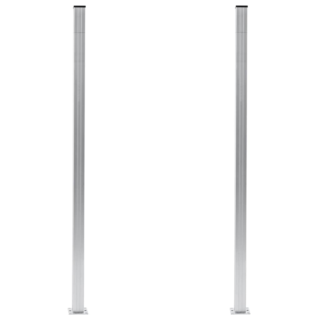 vidaXL 2x Pali per Recinzione con Tappi in Acciaio Durevoli Montanti Paletti Ricambi per Recinto in Alluminio Base in Acciaio 185 cm Argento