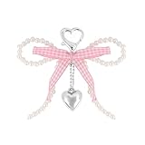 GAFATORY Pearl Bow Keychain Cute Coquette Bowknot Keychain Metal Heart Aesthetic Accessories Y 2K Beaded Charms Pink Key Chain for Bag Purse Handbag Backpack