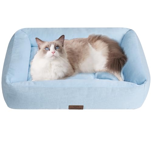 Hansleep 猫 ベッド 犬 ベッド ペットベッド ふわふわ クッション 両面用 S 通年 小型犬用 リバーシブル ぐっすり眠る キャット 猫用 ペット用品 (50L x 40W x 12H cm, ライトブルー)