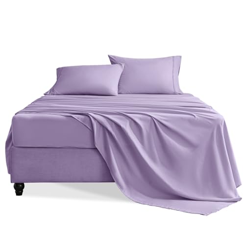 Twin Sheets Set 3 Pieces Hotel Luxury Soft Microfiber Bed Sheets Set Up to 16 Deep Pockets Oeko-Tex Sheets with Elastic Breathable Wrinkle Free (Purple Twin)