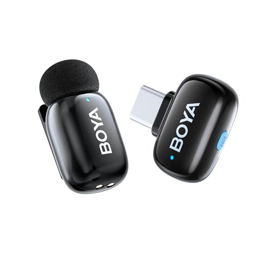 BOYA Boyamini micrófono inalámbrico de Solapa para Andriod USB C, Ultra Mini micrófono con AI Cambio de Voz, reducción de Ruido y el Caso de Carga, Clip de Metal en Mic TikTok Creadores de Contenido