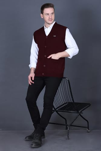 Image of V Neck Cardigans for Men - Woolen Sleeveless Sweater for Man Winter Wear