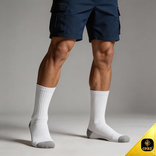 Image of ONKE Athletic Work Socks for Men Women Heavy Cushion Crew Moisture Wicking | Cotton, Max Full Cushion, Odor Control, Breathable, Comfortable, Durability, Anti Blister, Arch Support, Size M /L /XL 3 /6 Pack