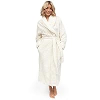 Cyberjammies Cream Striped Fleece Dressing Gown for Women | Ultra Soft Ladies Dressing Gowns | Warm & Cosy Women's Nightwear, Machine Washable | Perfect for Winter Lounging | Size Extra Large
