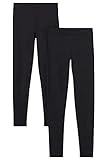 Ladies 2 Pack Cotton Elastane Plain Stretchy Soft Ankle Length Leggings Gym Yoga Pants Elasticated Waist (12-14 UK, Black)