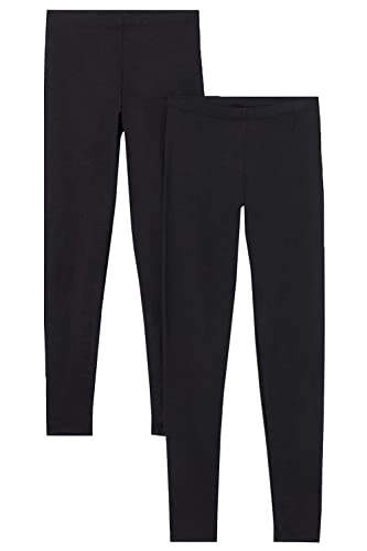 Ladies 2 Pack Cotton Elastane Plain Stretchy Soft Ankle Length Leggings Gym Yoga Pants Elasticated Waist (8-10 UK, Black)