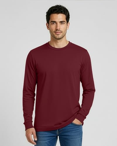 Image of Real Essentials 4 Pack: Men's Cotton Long Sleeve Crew Neck T-Shirt - Soft Work Casual Jersey Tees