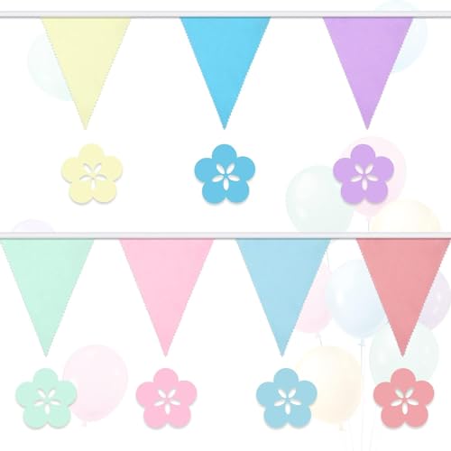 Orifinter 45.9ft Pastel Bunting, Easter Decorations, 46pcs Bunting Banner, Pastel Easter Bunting Decorations, Cotton Fabric Bunting for Baby Shower, Birthday