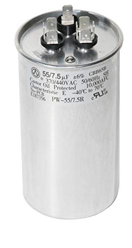 PowerWell 55+7.5 uf MFD 370 or 440 Volt Dual Run Round Capacitor TP-CAP-55/7.5/440R Condenser Straight Cool/Heat Pump Air Conditioner