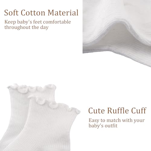 Meeshine Infant Baby Girls Boys Ruffle Socks Kids Frilly Turn Cuff Cotton Mesh Dress Ankle Socks for Toddler 0-5T4