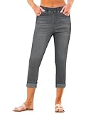 GRAPENT Women's Capri Jeans, Smokey Grey, Size S (4-6), High Waisted, Skinny Leg, Stretchable, Cotton Polyester Blend, Imported