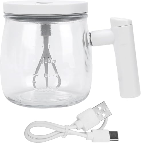 MF artSHOP Tazza da Caffè in Vetro con Agitazione Automatica 400ml, Mug Elettrica Auto Mescolante Ricaricabile USB, con Manico, per Caffè Latte Cappuccino Cioccolata, 100mm