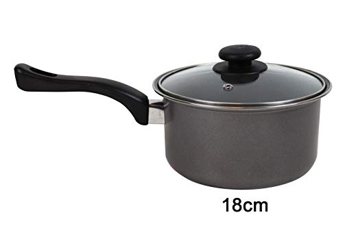 Non Stick Saucepan Set of 3 Premium Kitchen Cooking Graphite Saute Pans with Glass Lids Inner Coated 3 Sizes 16cm, 18cm & 20cm Everyday Cooking Essential - Image 6