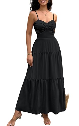 ECOWISH Women's Summer Dresses 2025 Maxi Spaghetti Strap Hollow