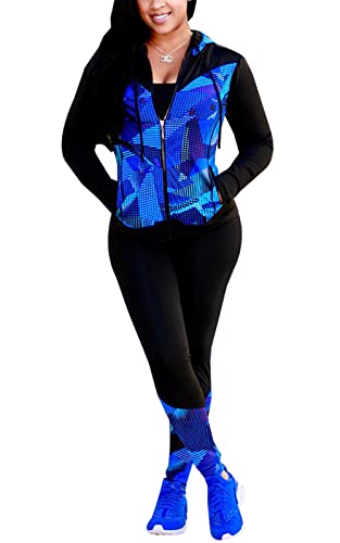 Angsuttc Women's 2 Piece Outfits Long Sleeve Full Zip Hooded Jacket and Pants set Tracksuit