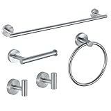 Níquel Cepillado Juego de 5 Piezas SUS304 Acero Inoxidable Toallero Barra de 60 cm Toallero Anillo Gancho Albornoz Montaje en Pared Accesorios de Baño para Baño Moderno