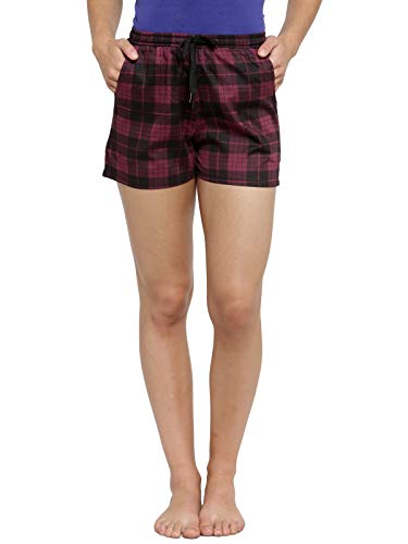 Image of Claura Cotton Checked Printed Lounge Shorts for Women