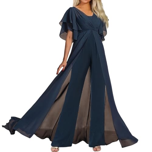 Tuta Elegante Donna Tute Donna Eleganti Da Cerimonia a Gamba Larga Tailleur Donna Maniche Corte Chic Jumpsuit Con Schiena Scoperta Tinta Unita Party Playsuit Tailleur Scollo a V Overall Cocktail