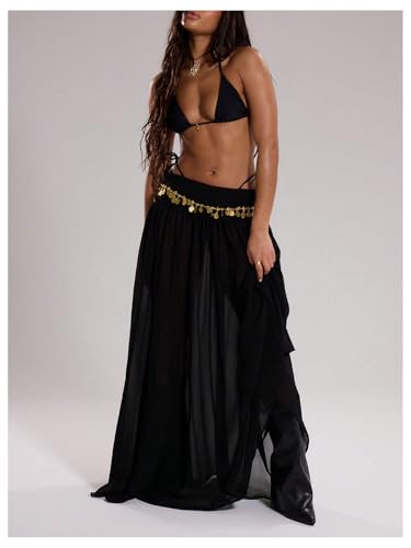 Verdusa Women's Thigh Slit Chiffon Skirt Ruched Low Rise A Line Flowy Maxi Skirts4