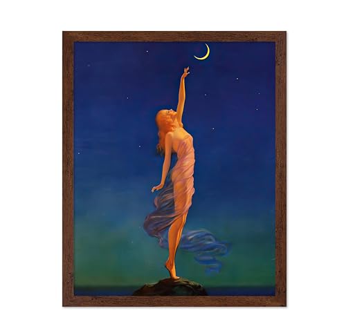 Poster Master Classic Poster - Vintage Deco Print - Gift for Artist, Friend - Reaching For The Moon, Woman - Wall Decor for Home, Living Room, Bedroom, Office, 8x10 Brown Framed