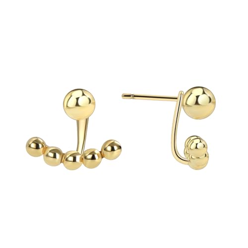 HZHRony 18K Gold Plated Stud Earrings for Women Sensitive Ears, Lightweight with Ball Design, Front...