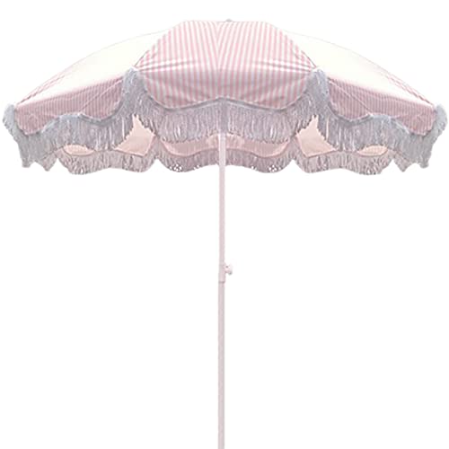 Parasol outdoor à franges rose et blanc mât premium orientable 2m style chic
