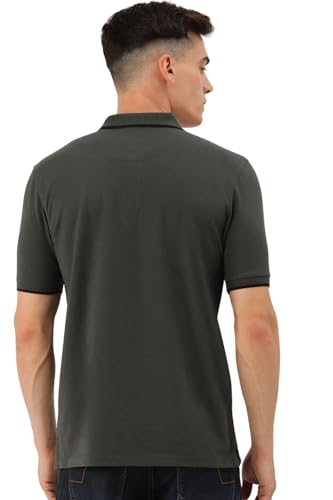 Image of Peter England Men's Snug Fit Solid Polo T-Shirt with Coloured Collar Tipping| Cotton Rich| Premium Pique Weave
