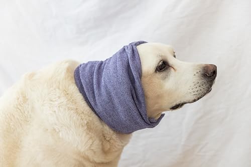 Image of Calming Dog Ear Cover & Neck Gaiter - Anti-Anxiety Soothing Snood for Stress Relief, Surgery Recovery, Bathing, Grooming, Thunder & Fireworks Purple L