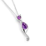 HENRYKA 925 Sterling Silver Cat Necklace - 18'' Chain | Amethyst Cat Silhouette & Curly Tail Necklace | Boho Style Colourful 3D Pendant & Jewellery Gift for Girls & Women