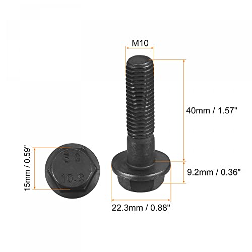 Image of uxcell Metric M10x40mm Hex Flange Bolts, 3pcs 10.9 Grade Carbon Steel Hexagon Head Screws