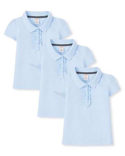 Gymboree,Girls,and Toddler Short Sleeve Ruffle Polo Shirt,Light Blue 3-Pack,4 Years