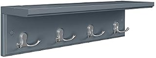 SONGMICS Entryway Hanging Coat Rack, Wall-Mounted Wooden Shelf, with 4 Double Hooks, Wall