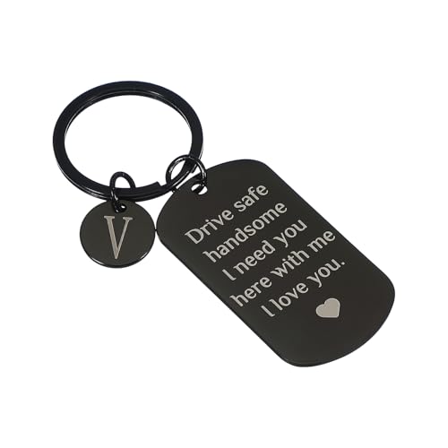 PATIKIL Drive Safe nyckelring, brev nyckelring 'I Need You Here with Me I Love You' nyckelring med presentask för honom jul alla hjärtans dag presenter, Svart vit, 8.2cm/3.2 inch