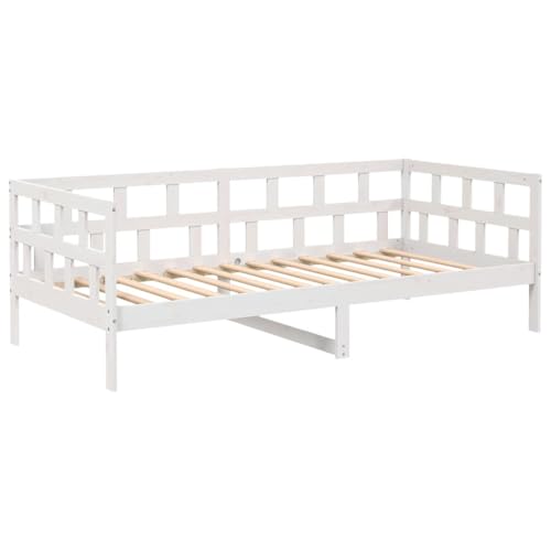 Mhdvray Sofá cama de 90 x 190 cm, color blanco de pino macizo, moderno sofá cama con marco de cama resistente, cama de invitados, cama individual para salón, dormitorio y dormitorio juvenil