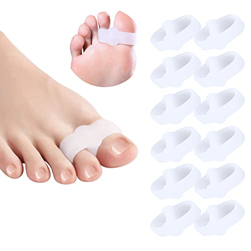 Bunion Correctors with 2 Loops, Soft Gel Toe Separators for Women & Men, Big Toe Separator Pain Relief Hallux Valgus Corrector for Feet with Overlapping Toes, 12 Pack (White)