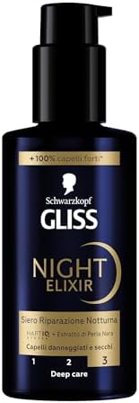 Schwarzkopf Gliss Night Elixir Siero Riparazione Notturna 100ml, Siero capelli con HAPTIQ System ed Estratto di Perla Nera, Prodotti per capelli danneggiati e secchi