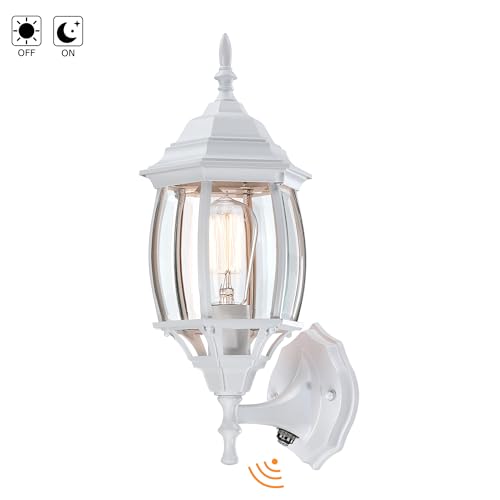Image of 16.8 Inch White Outdoor Wall Lights Dusk to Dawn, Outside Wall Sconce for House White Dusk to Dawn Sensor Outdoor Light for Front Door Porch Sconce with Vintage Design,E26