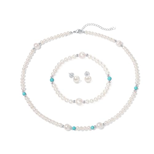 Collar de perlas para mujer con pulsera y pendientes de plata para lucir en eventos y diario