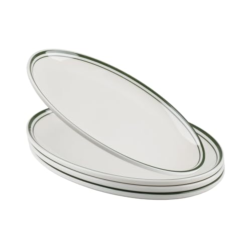 suaywo 8 inches Large Oval Serving Platters Set of 4 White Oval Serving Platters Dishes Melamine for Snacks, Appetizers, Weddings, and Parties - Green Edge