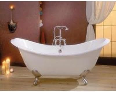 Cheviot REGENCY Cast Iron Bathtub with Faucet Holes | Clawfoot Bathtub | Cast Iron | White Interior with Custom Colour Exterior | Polished Nickel Feet Finish