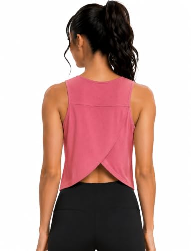 Image of Workout Tops for Women Cropped Open Back Sleeveless Tank Tops Athletic Gym Yoga Shirts Loose Fit