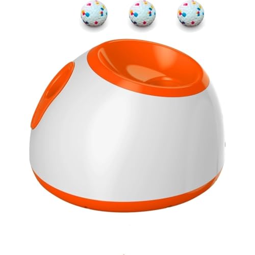 Yubbuio自動ボールランチャー、犬のトレーニング玩具、ボール投げ、距離調節可能、ゲーム、3段階調節可能、インタラクティブ玩具、屋内、小型犬、中型犬、 (オレンジ)