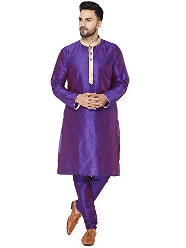 Image of SKAVIJ Men's Art Silk Embroidered Kurta Pajama Set Woven Design Festive Party Dress