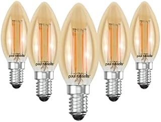 paul russells LED Filament Candle Light SES Small Edison Screw E14, 35w Equivalent 4W 380LM LED C35 Bulbs, 2200K Amber, Energy Saving NonDimmable Chandelier Lamps, Pack of 5