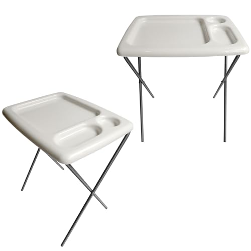 Image of Folding TV Tray Table, Portable, Sturdy, White (Set of 2)