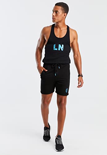 Foto von Leif Nelson Herren Jogging Shorts Kurze Trainingshose Sporthose Slim Fit Männer Kurze Fitnesshose Jogginghose Fitness-Short für Training Sport Bodybuilding LN8299; XL; Schwarz-Türkis