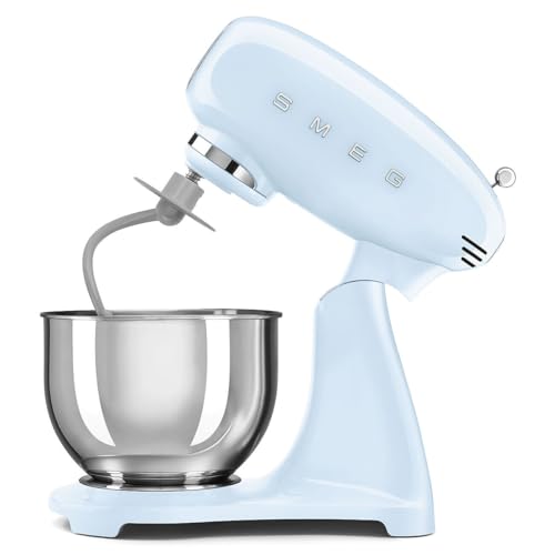 Image of SMEG SMF05 Forte 5-Qt Stand Mixer with 750W Motor, Smooth Start & SteadyMix, Flex Edge Beater, 10 Speeds, Stainless Steel Bowl - Retro 50's Style Planetary Mixer for Dough, Baking & Desserts-Blue