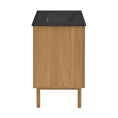 Image of Swiss Madison Classe 18 in. Oak Bathroom Vanity with Black Ceramic Sink Top