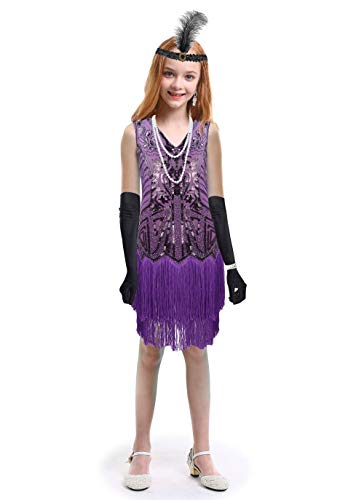 Girls 1920s Flapper Dress Great Gatsby Fringed Sequins Dress for Prom Party